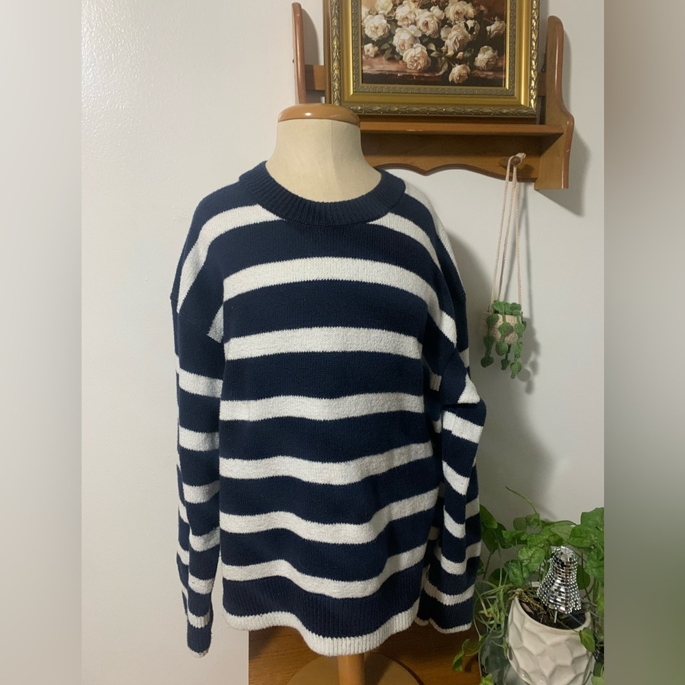 Banana Republic Striped Navy and White Sweater Nautical Cotton Blend XL - Picture 4 of 13